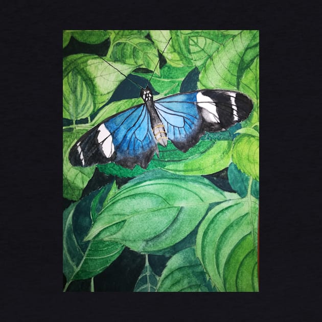 Blue butterfly watercolour painting by esvb